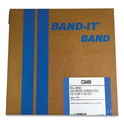 Band-It C30499 Bands, 1/2 in, 100 ft, 0.03 in, Galvanized Carbon Steel