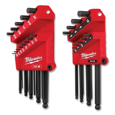 Milwaukee Tool 48-22-2187 Ball-End Hex Key Set, 22-Pc Set, SAE/Metric, L-Style