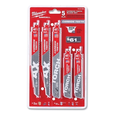Milwaukee Tool 49-22-5505 SAWZALL Demolition Blade Set, 5-Pc, 6 in and 9 in L;  5 to 7 TPI, 1/2 in Universal Shank
