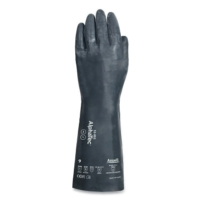 AlphaTec 53-003-070 53-003 Chemical Gloves, Nylon Liner, Size 7, Black, Supported Gauntlet
