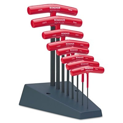 Bondhus 13389 T-Handle Hex Tool Sets, 8 per stand, Hex Tip, Metric
