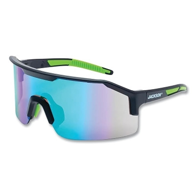 Jackson Safety 60006 Maxview+ Safety Glasses, Green Mirror, Polycarbonate, Hard Coated, Anti-Scratch, Black Half Frame, Black/Green Temple