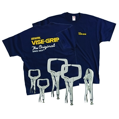 Irwin VISE-GRIP 74 The Original 5-Pc Locking Plier and Clamp Set with T-Shirt, (2) 6 in; (1) 10 in; (2) 11 in