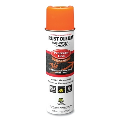 Rust-Oleum 203027V Industrial Choice M1600/M1800 System Precision-Line Inverted Marking Paint, 17 oz, Fluorescent Orange, M1600 Solvent-Based