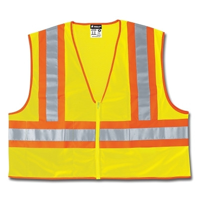 MCR Safety WCCL2LFRXL Luminator Class II Limited Flammability Vest, X-Large, Polyester Mesh, Fluorescent Lime, Zipper
