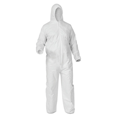 KleenGuard 38939 A35 Economy Liquid and Particle Protection Coveralls, Zipper Front/Elastic Wrists/Ankles/Hood, White, XL