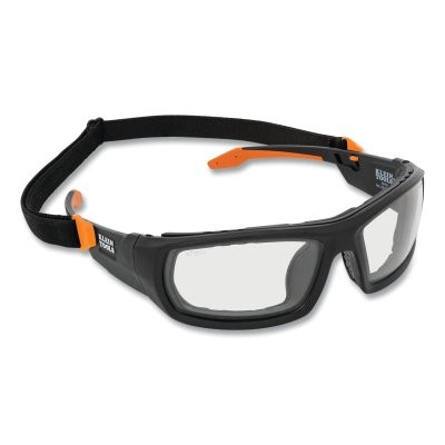 Klein Tools 60470 Professional Full-Frame Gasket Safety Glasses, Clear Lens, Polycarbonate, Anti-Fog, Anti-Scratch, Black/Orange