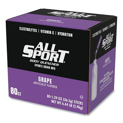 ALL SPORT 10121242 Body Quencher Sports Drink Mix Powder Stick, 1.29 oz Stick, Yields 16.9 oz to 20 oz, Grape