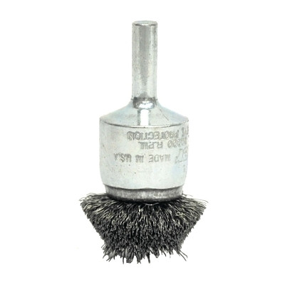 Weiler 10045 Stem-Mounted Circular Flared End Brush, Stainless Steel, 1-1/2 in x 0.006 in, 20,000 rpm