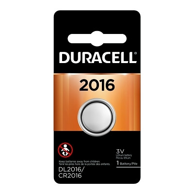 Duracell DURDL2016BPK Lithium Battery, 3V, 2016 Coin Cell, 1 EA/PK