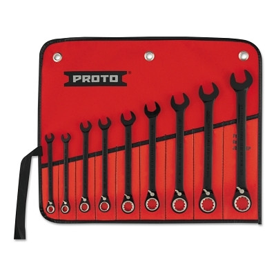 Proto JSCV9S Reversible Combination Ratcheting Wrench Set, 9-Pc, Spline, Black Chrome, 9/32 in to 3/4 in