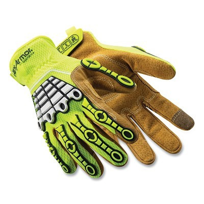 HexArmor 4091IMP-S (7) Chrome Series with IronHide 4091IMP Gloves, A8 Cut, Small, Brown/White/Hi-vis Yellow