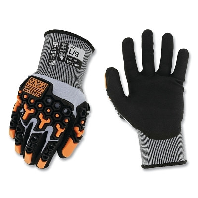 Mechanix Wear S5EP-08-010 SpeedKnit M-Pact S5EP08 Impact Resistant Coated-Knit Gloves, Cut A5, 10/X-Large, Black/Gray/Orange