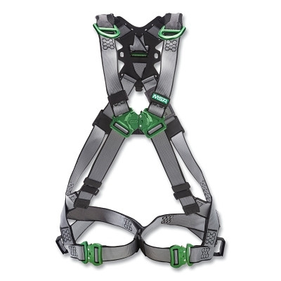 MSA 10195075 V-FIT Full-Body Harness, Back/Shoulder D-Rings, XL, QC Chest/Leg Strap Buckles, Shoulder Padding