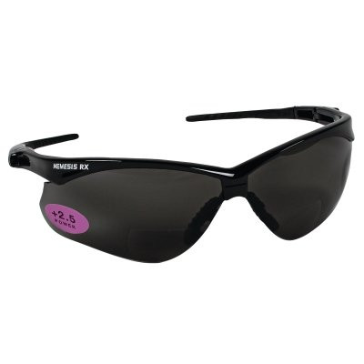 KleenGuard 22519 V60 Nemesis Rx Readers Prescription Safety Glasses, Smoke, Polycarbonate Scratch-Resistant Lens, Black Frame/Temples, +2.5