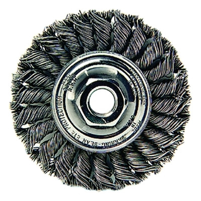 Weiler 13120 Standard Twist Knot Wire Wheel, 4 in dia x 1/2 in W Face, 0.020 in Steel Wire, 20000 RPM