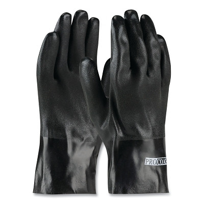 PIP 58-8120DD ProCoat Premium PVC Dipped Gloves with Rough Sandy Finish, 10 in/Mens, Black