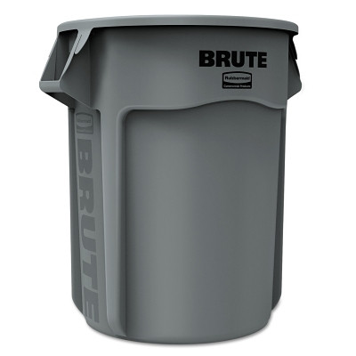 Rubbermaid Commercial FG265500GRAY BRUTE Round Container without Lid, 55 gal, Heavy-Duty Plastic, Gray