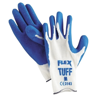 MCR Safety 9680M Flex Tuff Latex Dipped Gloves, Medium, Blue/White