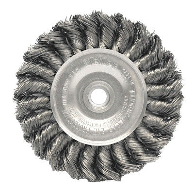 Weiler 08064 Standard Twist Knot Wire Wheel, 4 in D x 1/2 in W, .02 Steel, 1/2-3/8 Arbor Hole