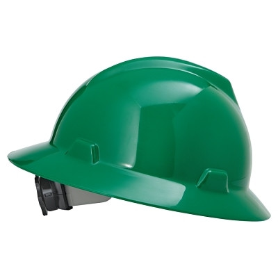 MSA 475370 V-Gard Protective Hat-Style Full-Brim Hard Hat, Slotted, Fas-Trac III Suspension, Standard Size, Green