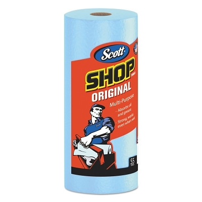 Scott 75147 Shop Towels, Standard Roll, 10 2/5 x 11, Blue, 55/Roll