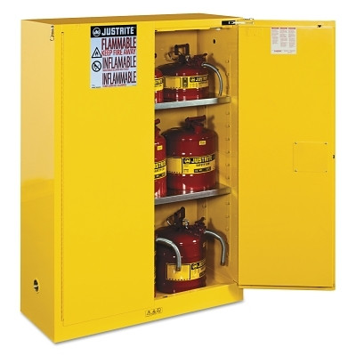Justrite 894520 Sure-Grip EX Flammable Safety Cabinet, Self-Closing, 45 gal, Yellow, 65 in H, 2 Doors