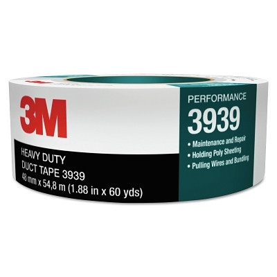 3M 7000048814 Heavy-Duty Silver Duct Tape 3939, 24 mm x 54.8 m x 9.0 mil, Silver