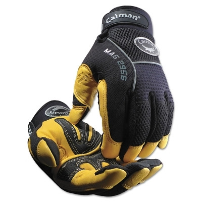 Caiman 2956M Gold Grain Leather Palm Gloves, Medium, Gold/Black