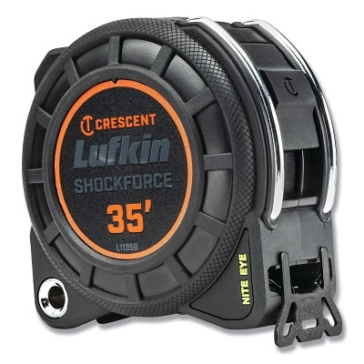 Crescent Lufkin L1135B-02 Shockforce Nite Eye Dual-Sided Tape Measure, 1-3/16 in W x 35 ft L, Black Blade