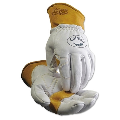 Caiman 1871M 1871 Multi-Task Gloves, Boarhide/Goat/Ovis-Hide Leather, Medium, White/Tan
