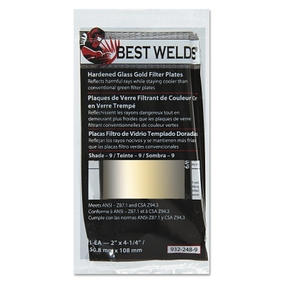 Best Welds 9322489 Hardened Glass Gold Filter Plate, Gold/9, 2 in x 4.25 in, SH9, Glass