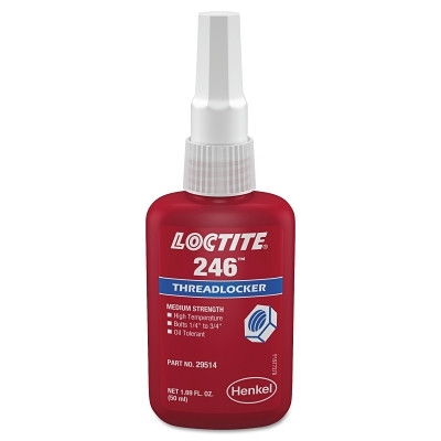 Loctite 234172 246 Threadlocker, Medium Strength/High Temperature, 50 mL, 1/4 in to 3/4 in Thread, Blue