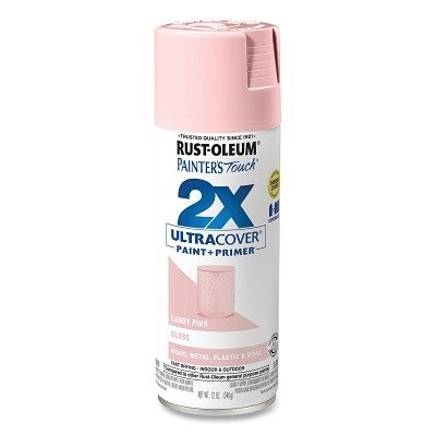 Rust-Oleum 334028 Painter's Touch 2X Ultra Cover Gloss Spray Paints + Primer, 12 oz, Candy Pink