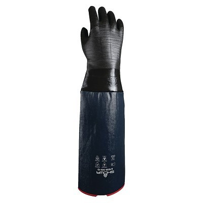 SHOWA 6781R-145-10 Neoprene Shoulder Length Chemical Protection Gloves, 6781R-145, 26 in L, Rough, Large, Black
