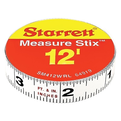 L.S. Starrett 64919 Measure Stix Steel Measuring Tape, 1/2 in x 12 ft, Right-to-Left Reading