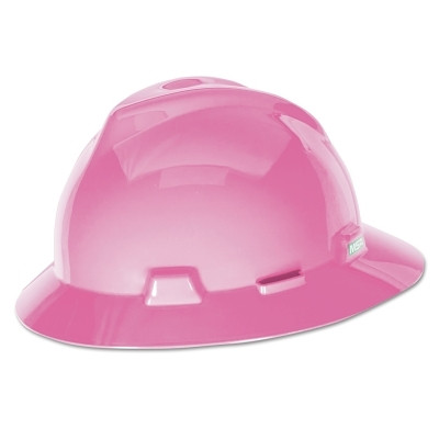 MSA 10156373 V-Gard Protective Hat-Style Full-Brim Hard Hat, Slotted, Fas-Trac III Suspension, Standard Size, Hot Pink
