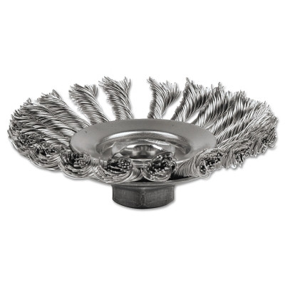 Weiler 13486 Knot Wire Bevel Wheel, 4 1/2 in D x 3/8 in W, .02 in Stainless Steel, 12,500 rpm