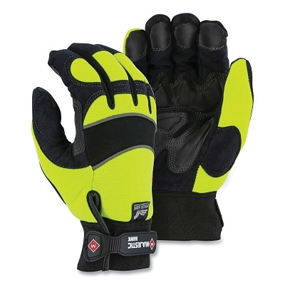 Majestic 2145HYH/11 Winter Lined Armor Skin Mechanics Gloves with Heatlok Lining, Armor Skin, 11/X-Large, Black/Hi-vis Yellow