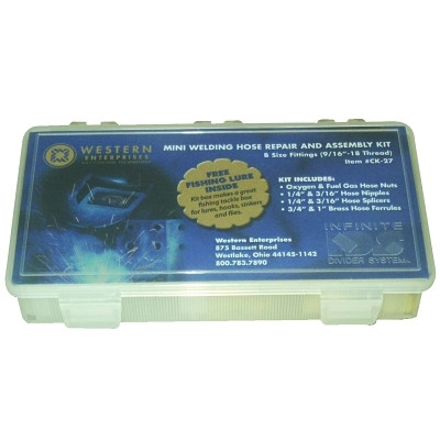 Western Enterprises CK27 Hose Repair Kit, A-Size Fittings, Oxygen/Fuel Gas Hose Nuts, 3/16 in Hose ID