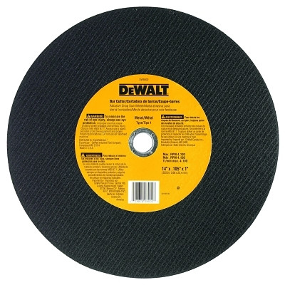 DeWalt DW8002 Type 1 - Cutting Wheel, 14 in dia, 1 in Arbor dia, A24R Grit, 4300 RPM, Bar Cutter