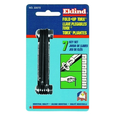 Eklind Tool 22572 Torx Fold-Up Key Set, T-6 to T-20, Black Oxide