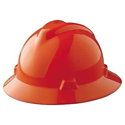 MSA 454734 V-Gard Protective Hat-Style Full-Brim Hard Hat, Slotted, Staz-On Suspension, Standard Size, Orange
