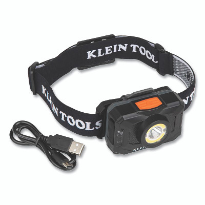 Klein Tools 56414 Rechargeable LED Headlamp, Lithium-Ion, Black, Bracket, Fabric Strap, USB-C Sharging Cord