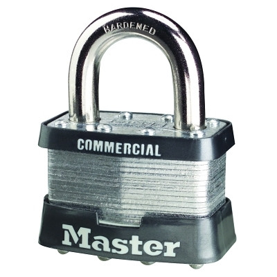 Master Lock 5D No. 5 Laminated Steel Padlock, 3/8 in dia x 15/16 in W x 1 in H Shackle, Silver/Blue, Keyed Different