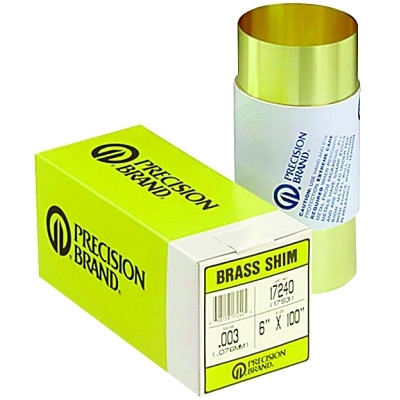 Precision Brand 17240 Brass Shim Stock Rolls, 0.1, Brass, 0.003" x 100" x 6"