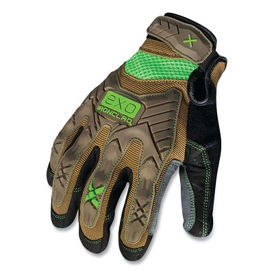 Ironclad EXO2-PIG-04L Exo Impact Gloves, Synthetic Suede, Large, Brown/Green/Black