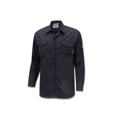 OBERON ZFI509-L FR/Arc-Rated Safety Shirt, ZFI509, Long-Sleeve Collared, Button-Up, 88 Cotton/12 HT Nylon, Lg, Navy Blue