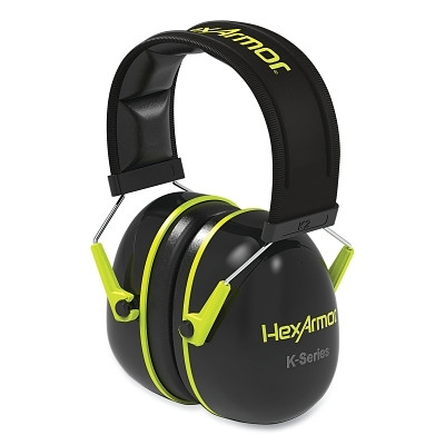 HexArmor 19-10002 K-Series K2/K3 Earmuffs, K2, 26 NRR, Black/Lime, Over-the-Head Mounting