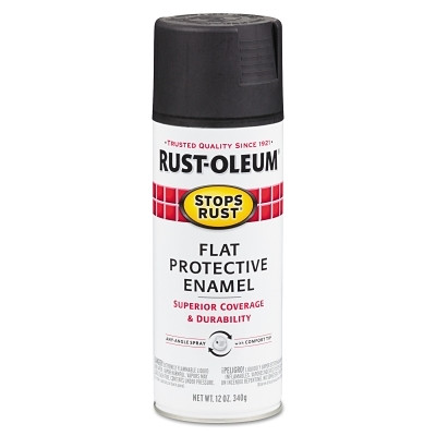 Rust-Oleum 7776830 Stops Rust Protective Enamel Spray Paint, 12 oz, Aerosol Can, Black, Flat Finish